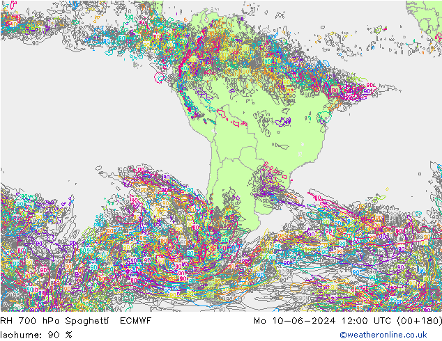 RH 700 hPa Spaghetti ECMWF Mo 10.06.2024 12 UTC