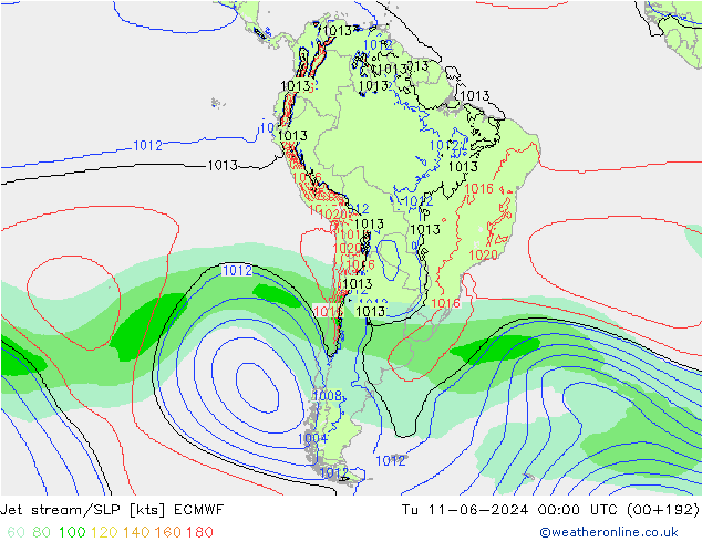 Jet stream/SLP ECMWF Út 11.06.2024 00 UTC