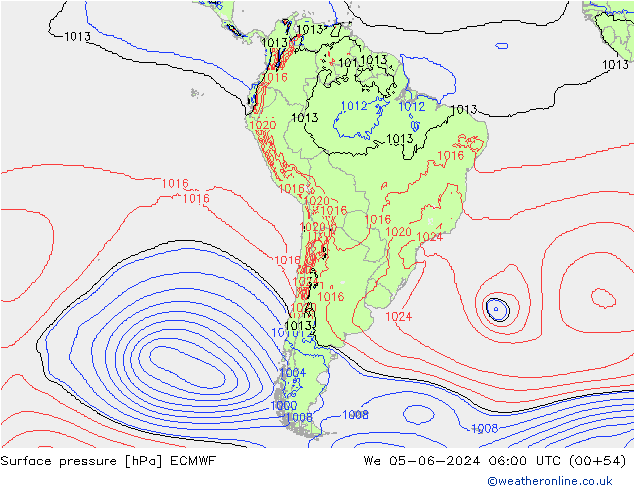 Presión superficial ECMWF mié 05.06.2024 06 UTC