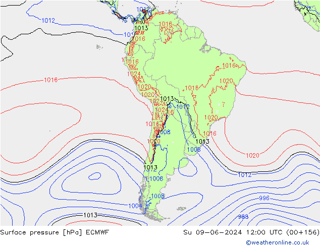 Presión superficial ECMWF dom 09.06.2024 12 UTC