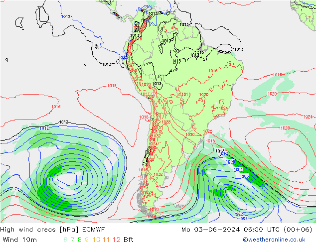 High wind areas ECMWF 星期一 03.06.2024 06 UTC