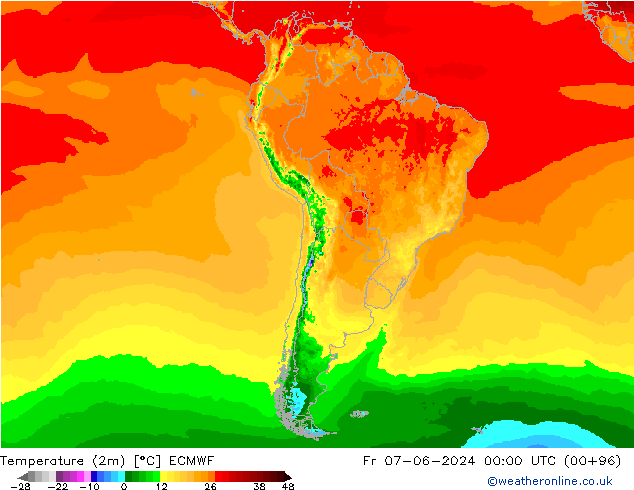 Sıcaklık Haritası (2m) ECMWF Cu 07.06.2024 00 UTC