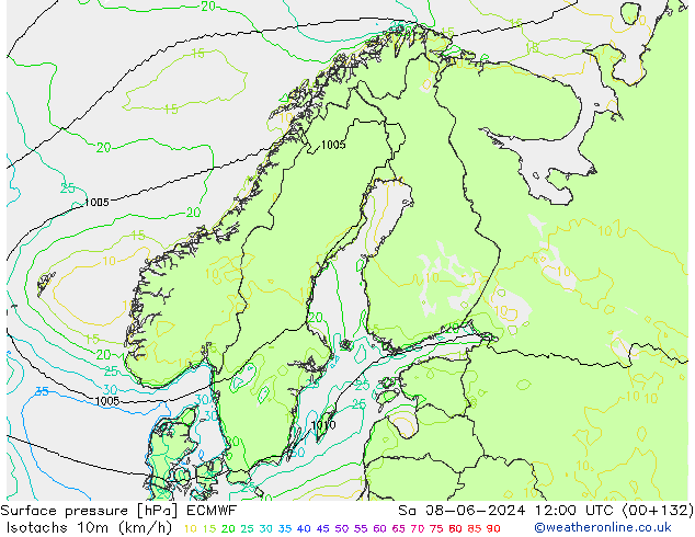 Isotachen (km/h) ECMWF za 08.06.2024 12 UTC