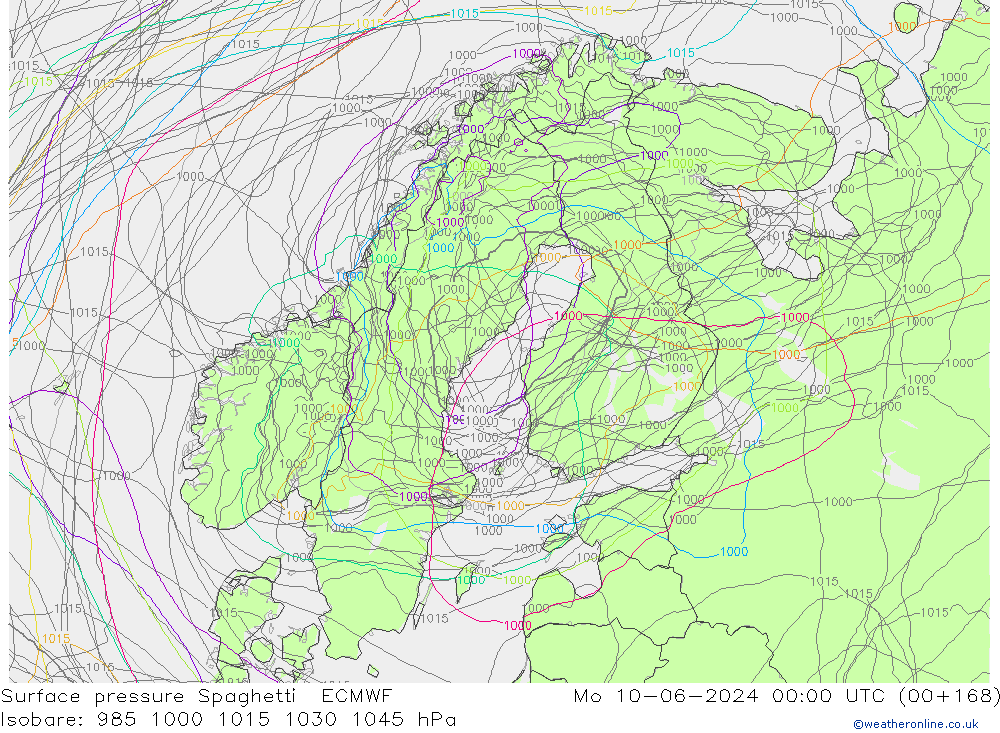 Pressione al suolo Spaghetti ECMWF lun 10.06.2024 00 UTC