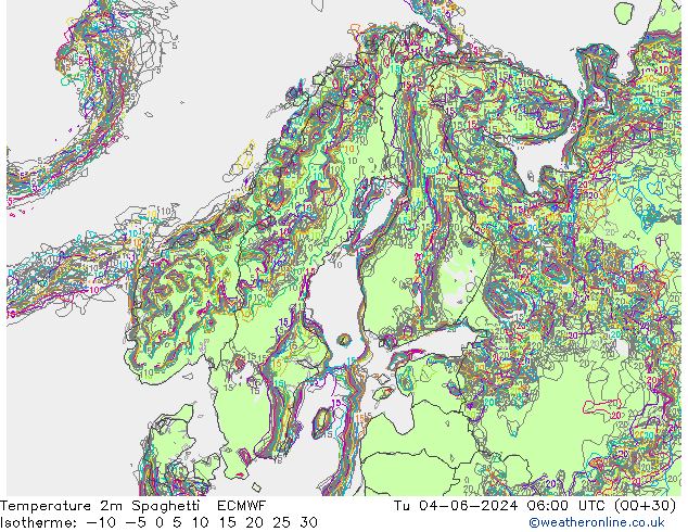 Sıcaklık Haritası 2m Spaghetti ECMWF Sa 04.06.2024 06 UTC