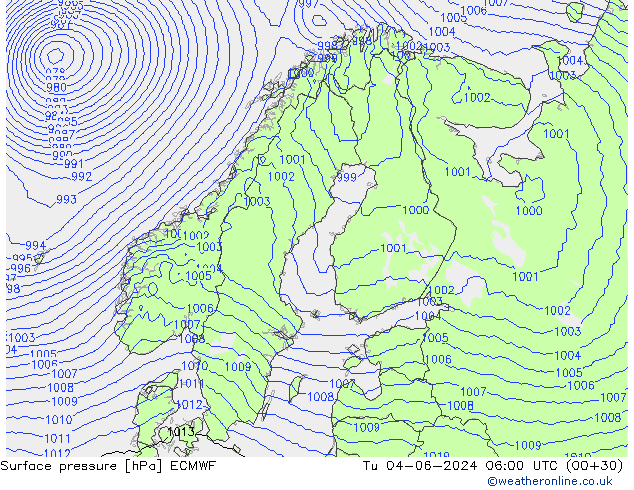 Yer basıncı ECMWF Sa 04.06.2024 06 UTC