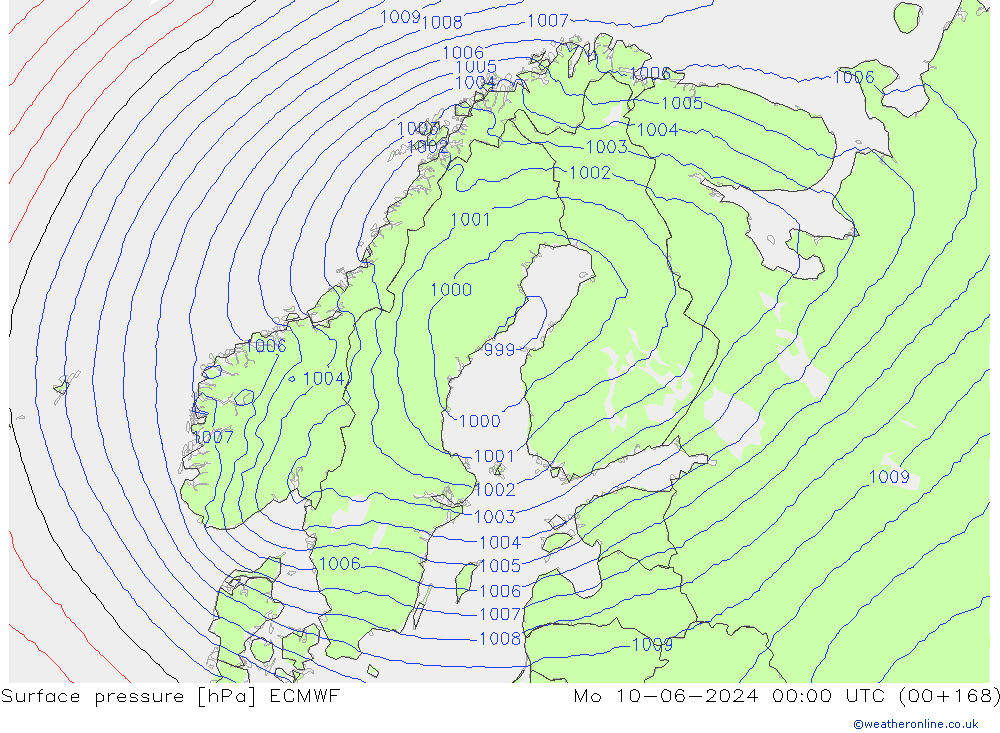 приземное давление ECMWF пн 10.06.2024 00 UTC