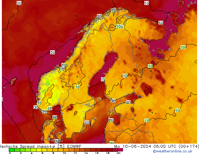 Isotachs Spread ECMWF lun 10.06.2024 06 UTC