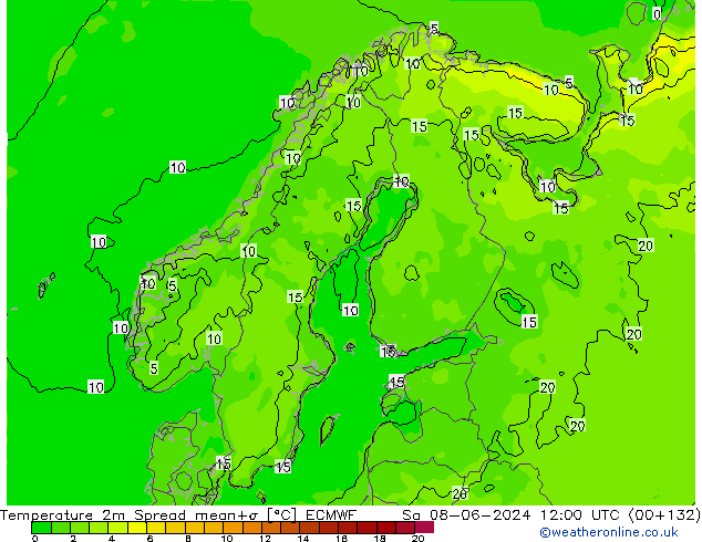 Temperatuurkaart Spread ECMWF za 08.06.2024 12 UTC