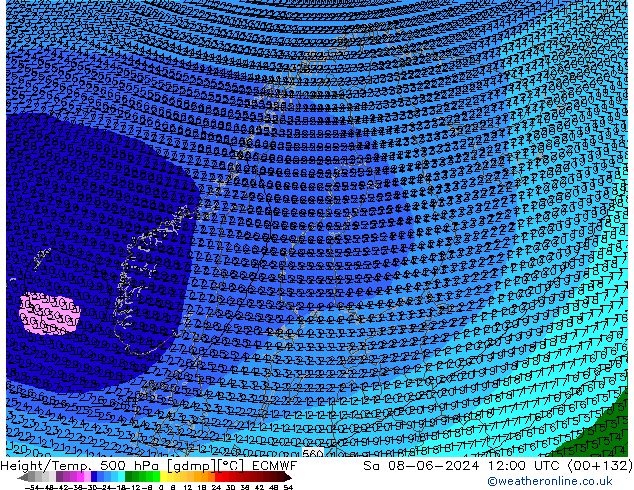 Height/Temp. 500 hPa ECMWF Sa 08.06.2024 12 UTC