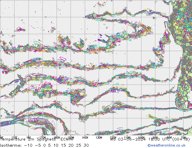 Temperature 2m Spaghetti ECMWF Mo 03.06.2024 18 UTC