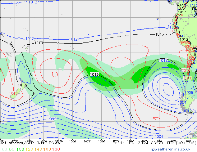 Jet stream/SLP ECMWF Út 11.06.2024 00 UTC