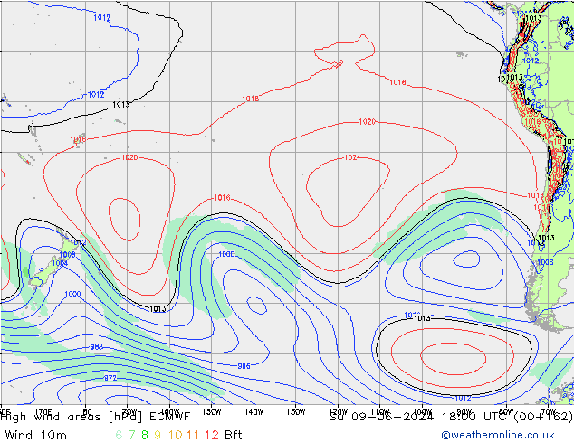 High wind areas ECMWF dim 09.06.2024 18 UTC