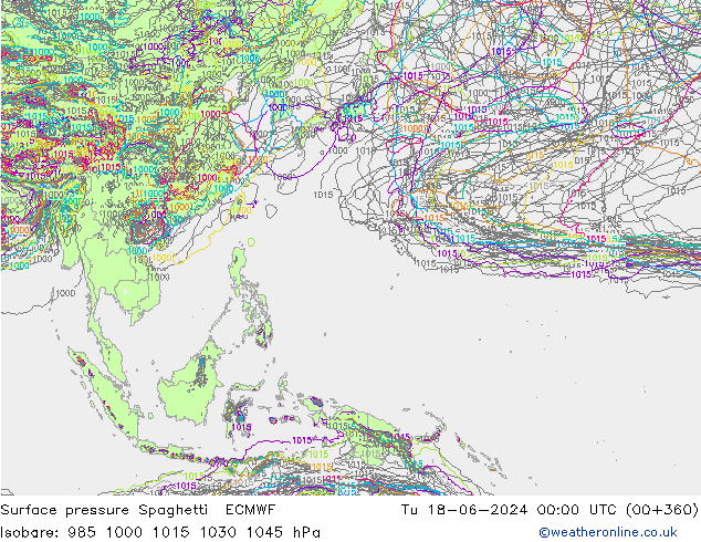 Bodendruck Spaghetti ECMWF Di 18.06.2024 00 UTC