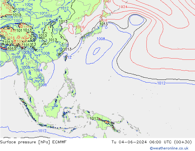 Yer basıncı ECMWF Sa 04.06.2024 06 UTC