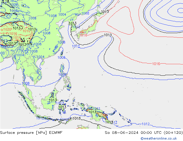 Surface pressure ECMWF Sa 08.06.2024 00 UTC