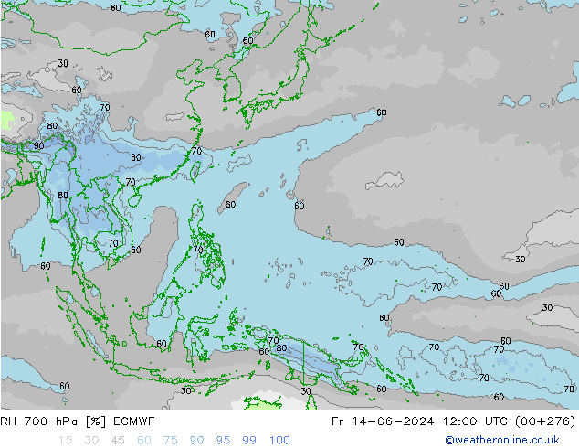 RH 700 hPa ECMWF Fr 14.06.2024 12 UTC