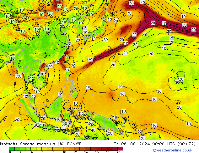 Isotachs Spread ECMWF Th 06.06.2024 00 UTC