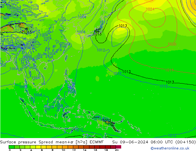 приземное давление Spread ECMWF Вс 09.06.2024 06 UTC