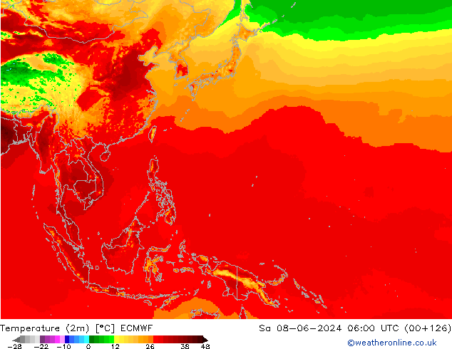 Temperatura (2m) ECMWF Sáb 08.06.2024 06 UTC