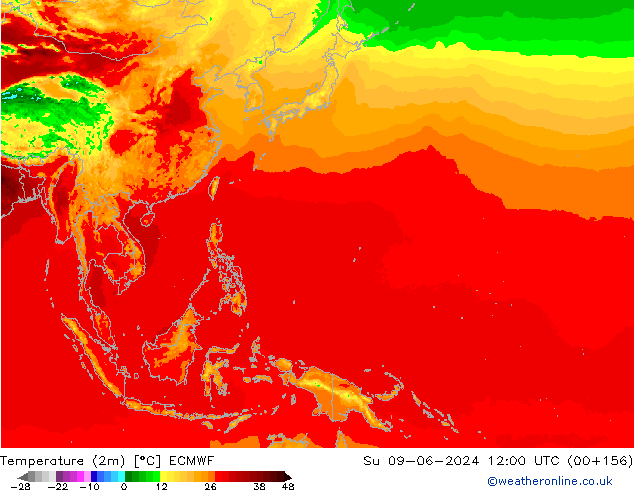 Temperature (2m) ECMWF Su 09.06.2024 12 UTC