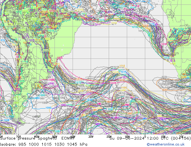 Pressione al suolo Spaghetti ECMWF dom 09.06.2024 12 UTC