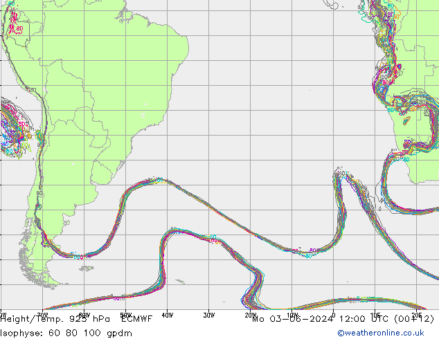 Height/Temp. 925 hPa ECMWF pon. 03.06.2024 12 UTC