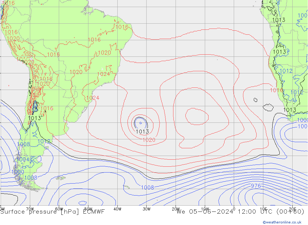 Surface pressure ECMWF We 05.06.2024 12 UTC