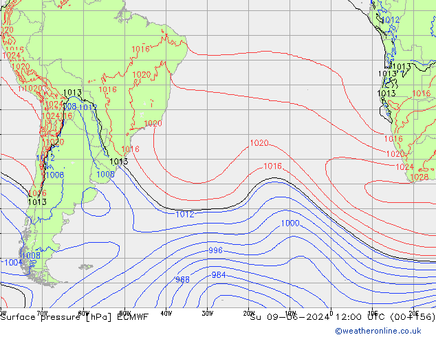 Surface pressure ECMWF Su 09.06.2024 12 UTC