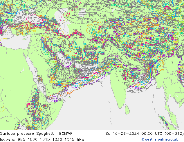 Surface pressure Spaghetti ECMWF Su 16.06.2024 00 UTC