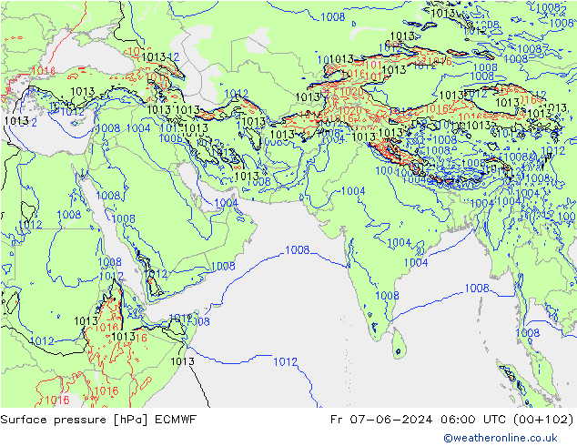 Surface pressure ECMWF Fr 07.06.2024 06 UTC