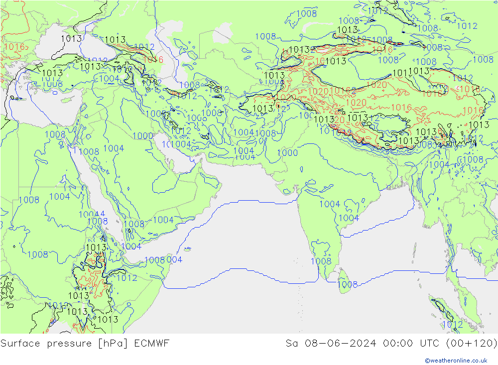 Presión superficial ECMWF sáb 08.06.2024 00 UTC