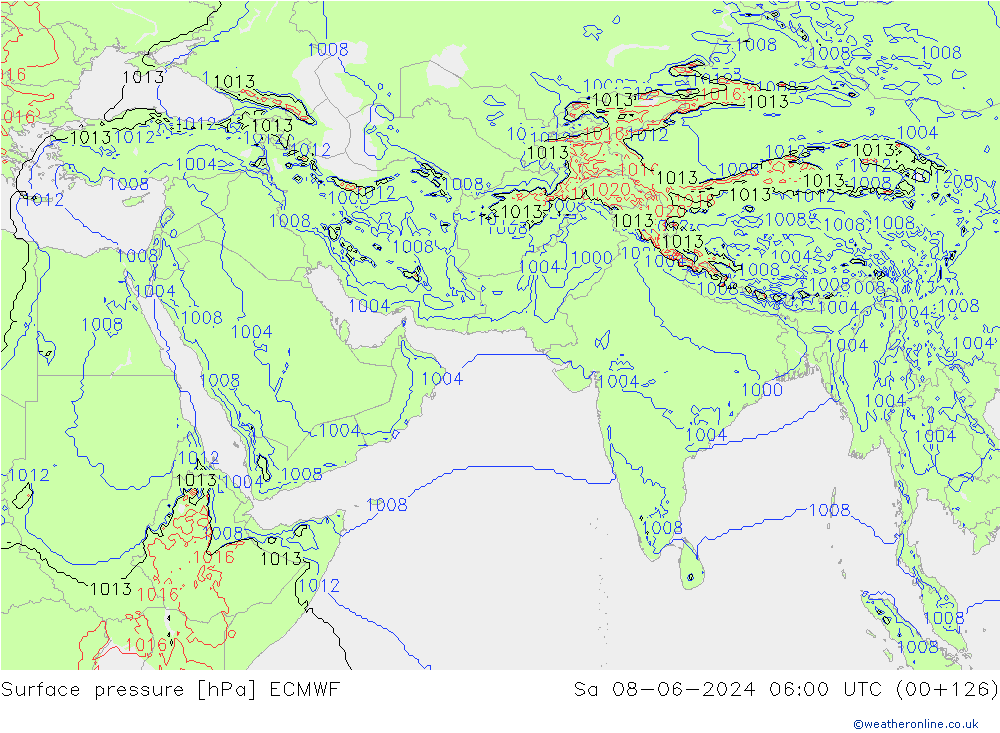 Surface pressure ECMWF Sa 08.06.2024 06 UTC