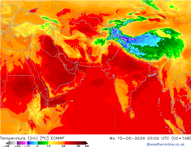 Temperatuurkaart (2m) ECMWF ma 10.06.2024 00 UTC