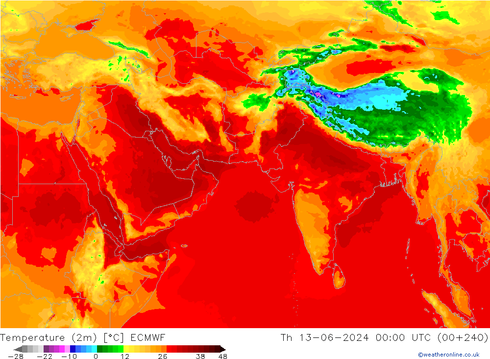 Temperature (2m) ECMWF Čt 13.06.2024 00 UTC