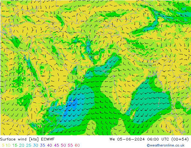 Surface wind ECMWF We 05.06.2024 06 UTC