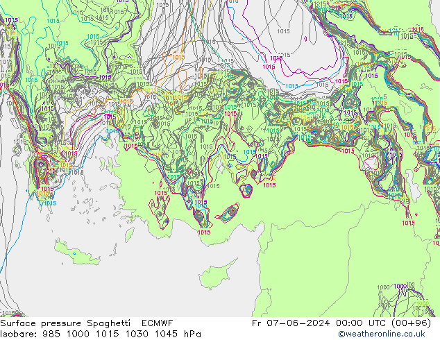 Surface pressure Spaghetti ECMWF Fr 07.06.2024 00 UTC