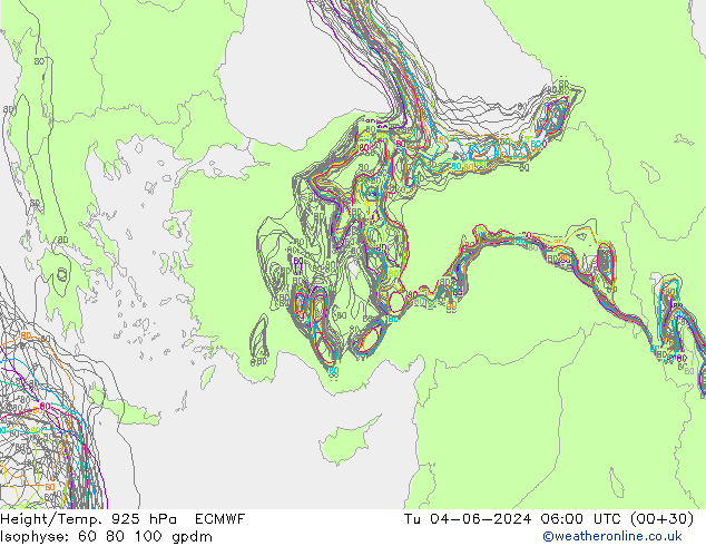 Height/Temp. 925 hPa ECMWF Tu 04.06.2024 06 UTC