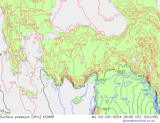 pressão do solo ECMWF Seg 03.06.2024 06 UTC