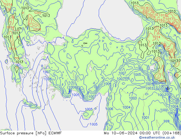 приземное давление ECMWF пн 10.06.2024 00 UTC