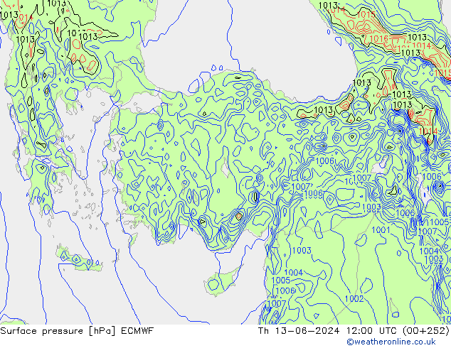 Atmosférický tlak ECMWF Čt 13.06.2024 12 UTC