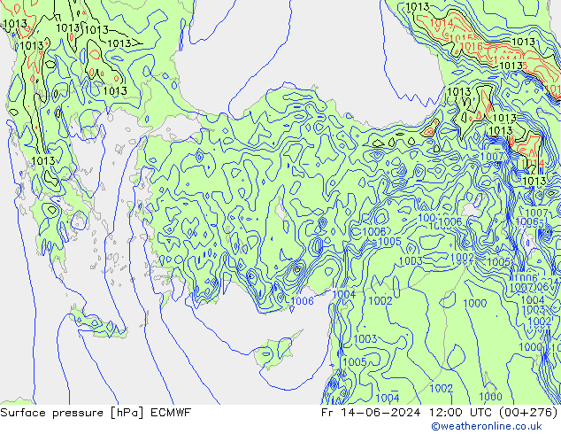 Atmosférický tlak ECMWF Pá 14.06.2024 12 UTC