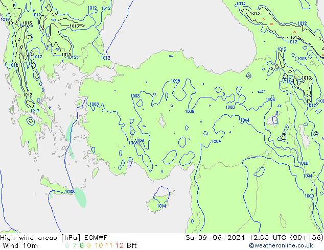 High wind areas ECMWF Dom 09.06.2024 12 UTC