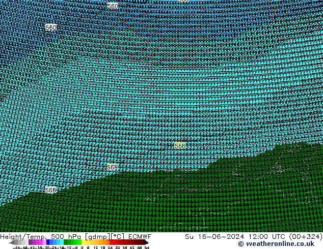 Height/Temp. 500 hPa ECMWF Su 16.06.2024 12 UTC