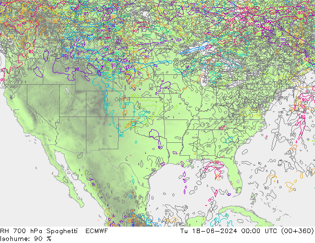 Humidité rel. 700 hPa Spaghetti ECMWF mar 18.06.2024 00 UTC