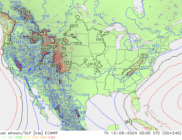 Jet stream/SLP ECMWF Čt 13.06.2024 00 UTC