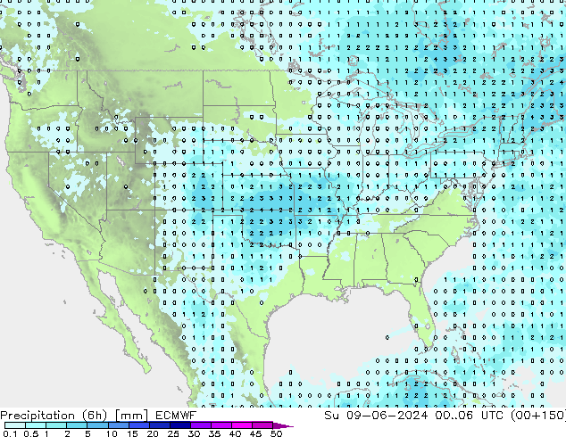 Precipitation (6h) ECMWF Ne 09.06.2024 06 UTC