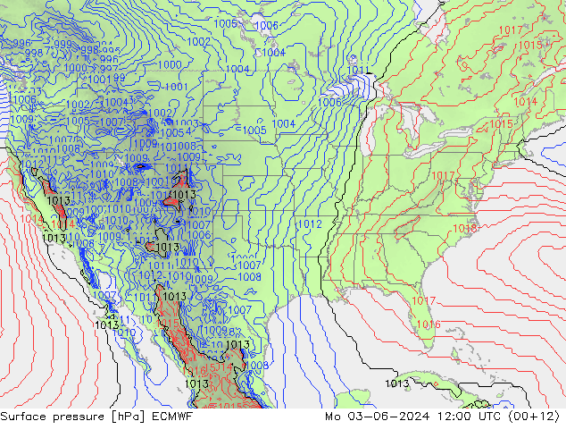 pressão do solo ECMWF Seg 03.06.2024 12 UTC