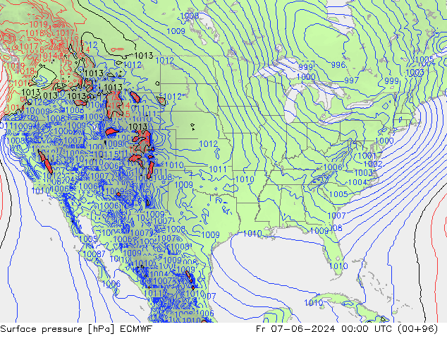 Presión superficial ECMWF vie 07.06.2024 00 UTC