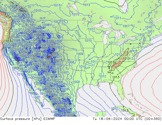 Surface pressure ECMWF Tu 18.06.2024 00 UTC